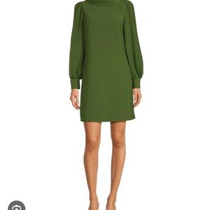 Alex Marie Green Sheath Dress with Cowl Neck and Bishop Sleeves